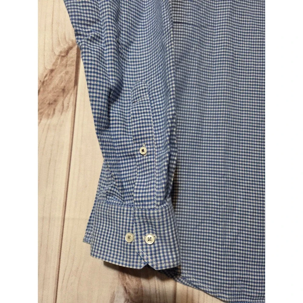 Banana Republic Luxe Flannel Slim‎ Fit Button Down Shirt Men's L Blue Gingham